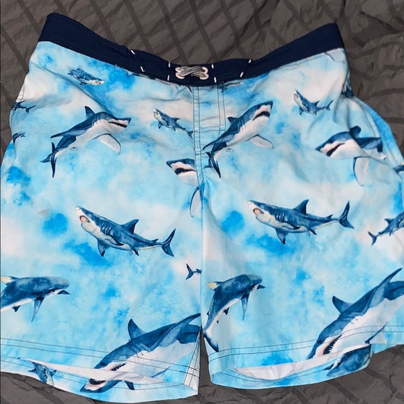 Blue Shark Pattern Swim Trunks - Picture 1 of 2